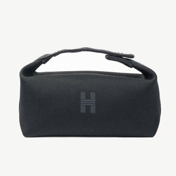 Hermes Bride-a-Brac Small Model Noir Canvas & Bleu Nuit Chevron Strap Case - Picture 1 of 14